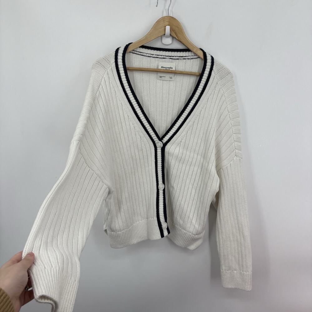 Abercrombie Cardigan Sweater Womens Large Preppy Fisherman Nautical Academia 90s - Picture 2 of 8
